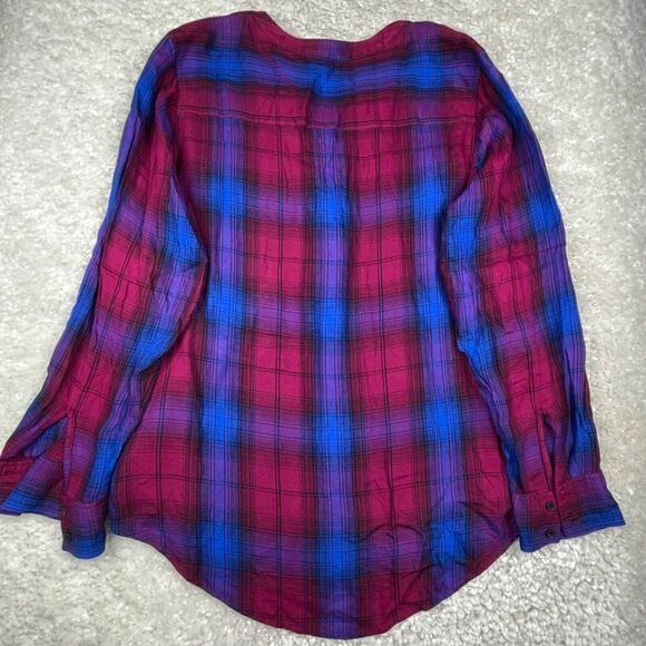 Express Plaid Lace Up Tunic Blouse Blue Pink NEW DEFECT - Picture 3 of 9